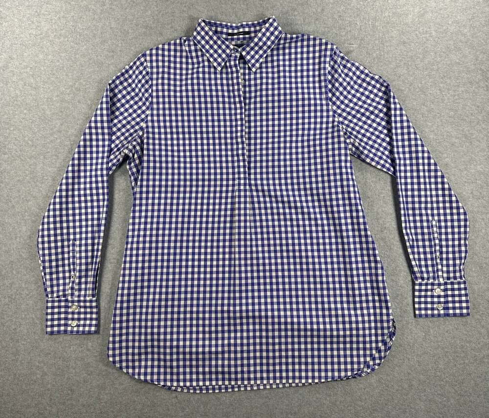 Lands' End Blue White Gingham Long Sleeve Button Down Shirt Size 10